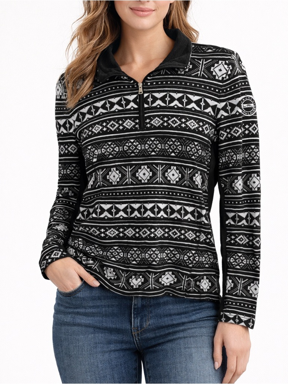 Ralph Lauren Black & White Patterned Half-Zip Turtleneck Sweater size XL
